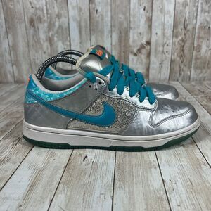 VNTG Y2K Nike Dunk Low‎ Sz 8 Womens Metallic Glitter Turquois orange 454760-048